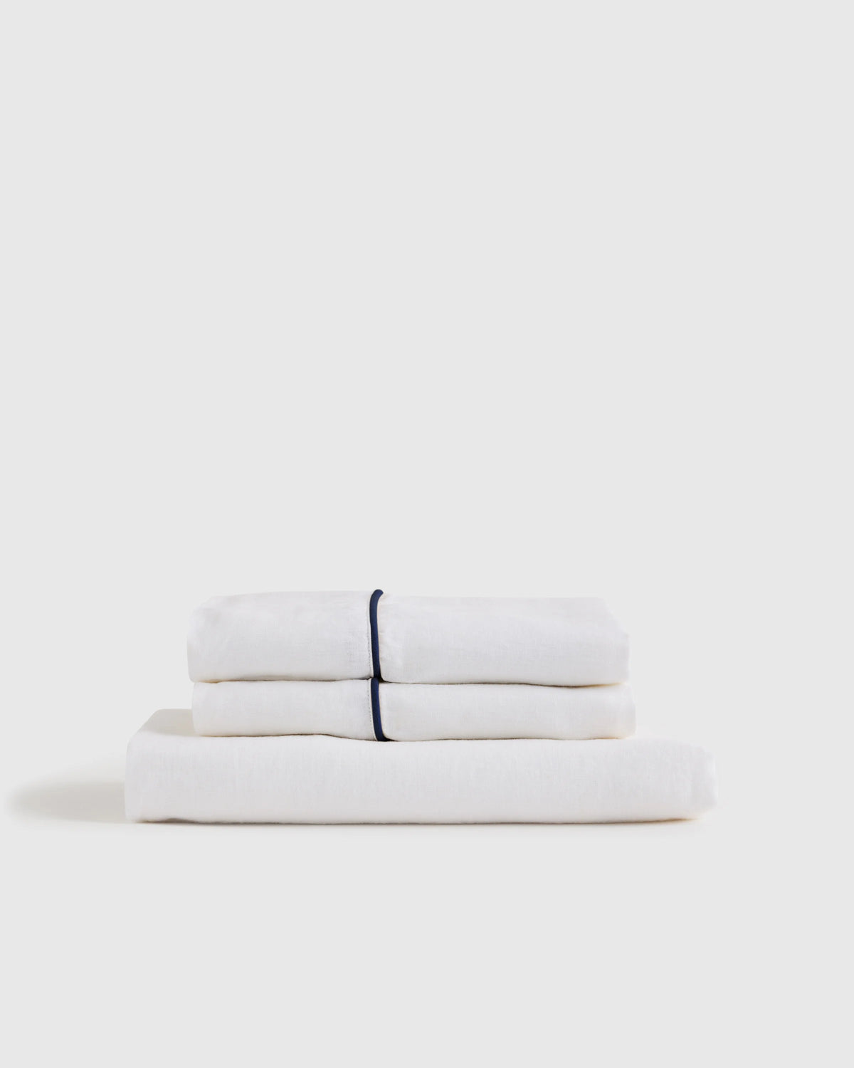 European Linen Piped Fitted Sheet Set - Twin / Mist/White