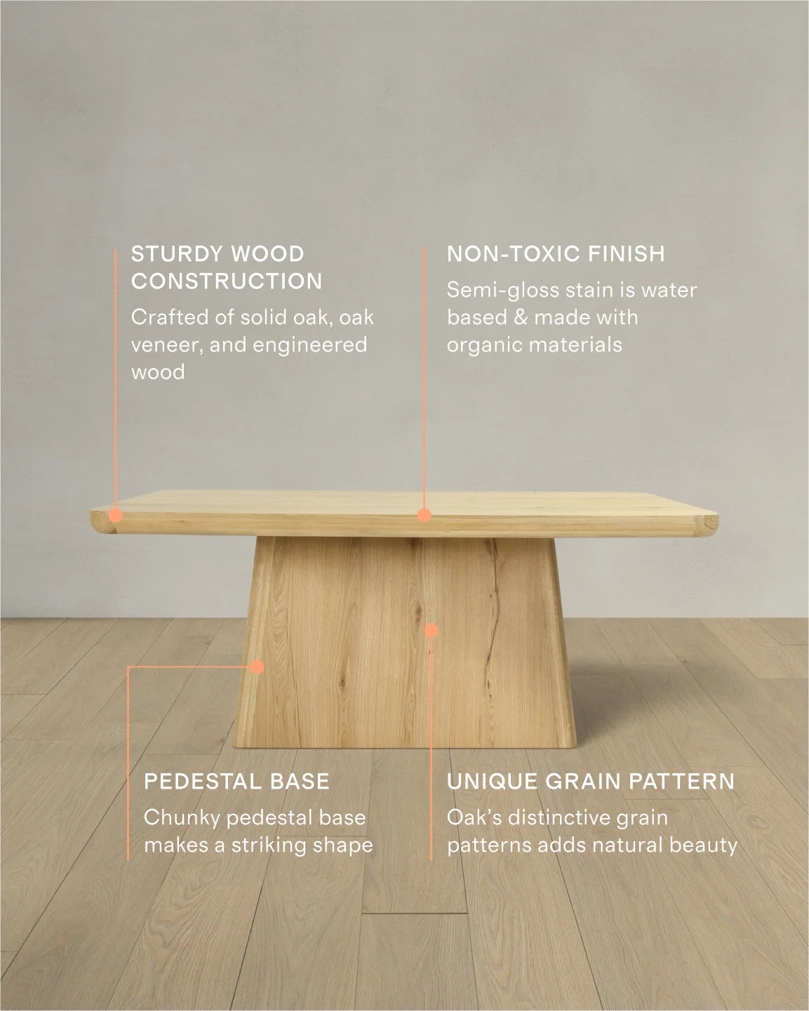 Rustic Oak Plinth Dining Table - 71" / Natural
