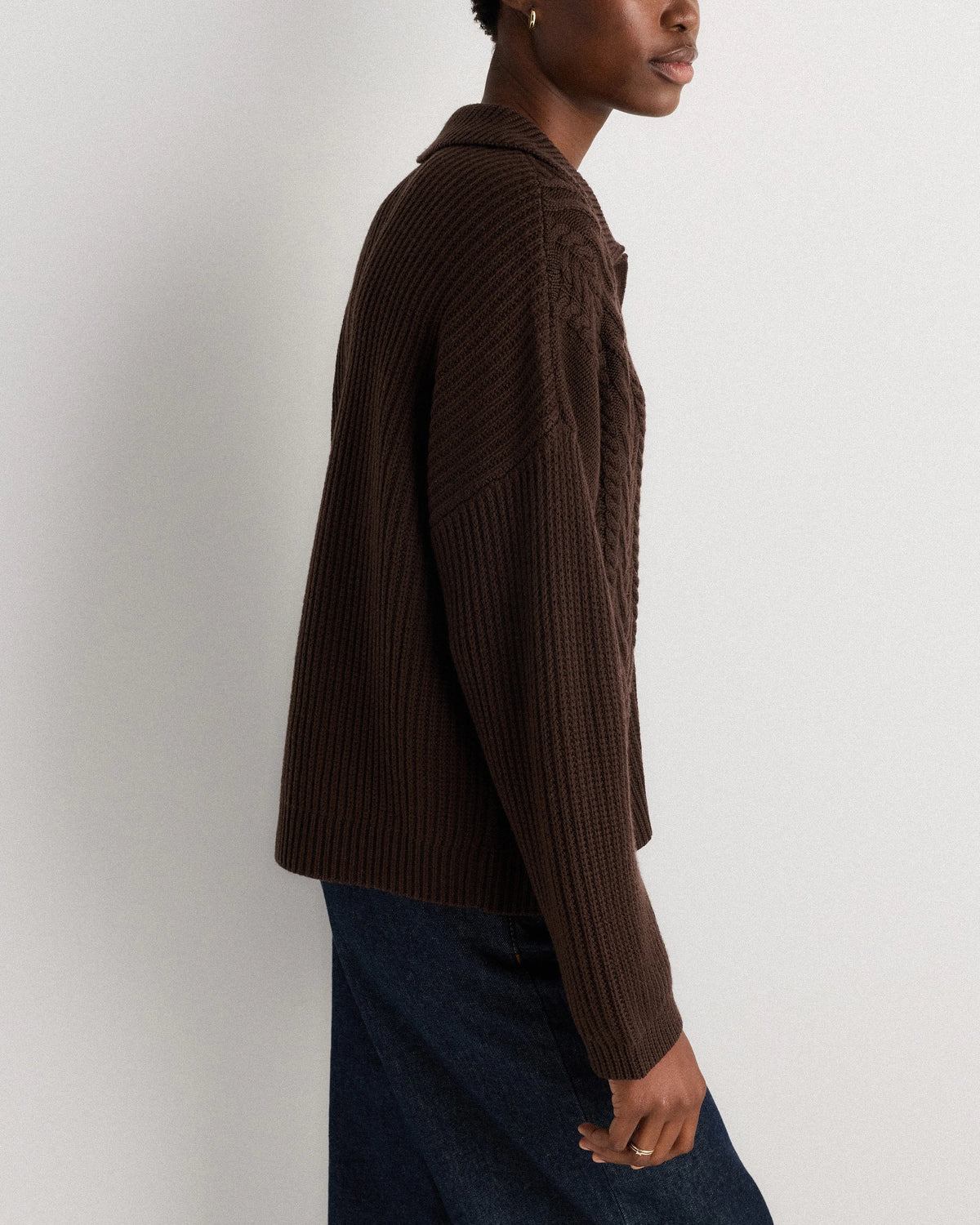 Australian Merino Wool Collared Cable Cardigan - XS / Coffee Bean Brown