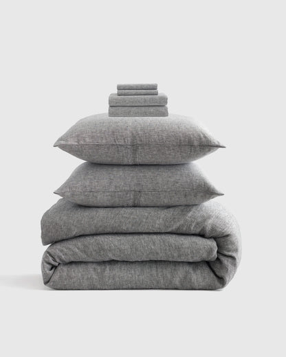 European Linen Chambray Deluxe Bedding Bundle - Twin / Charcoal