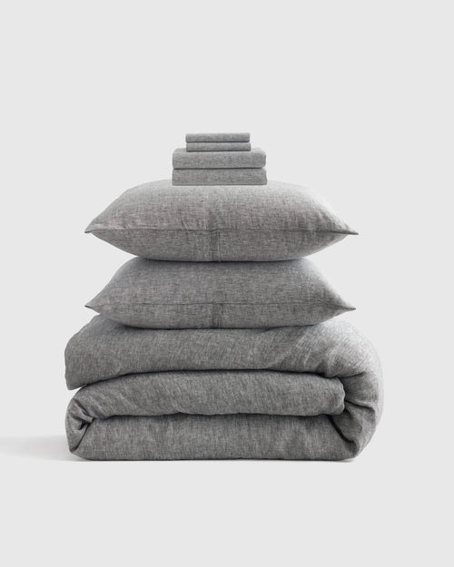 European Linen Chambray Deluxe Bedding Bundle - Twin / Charcoal