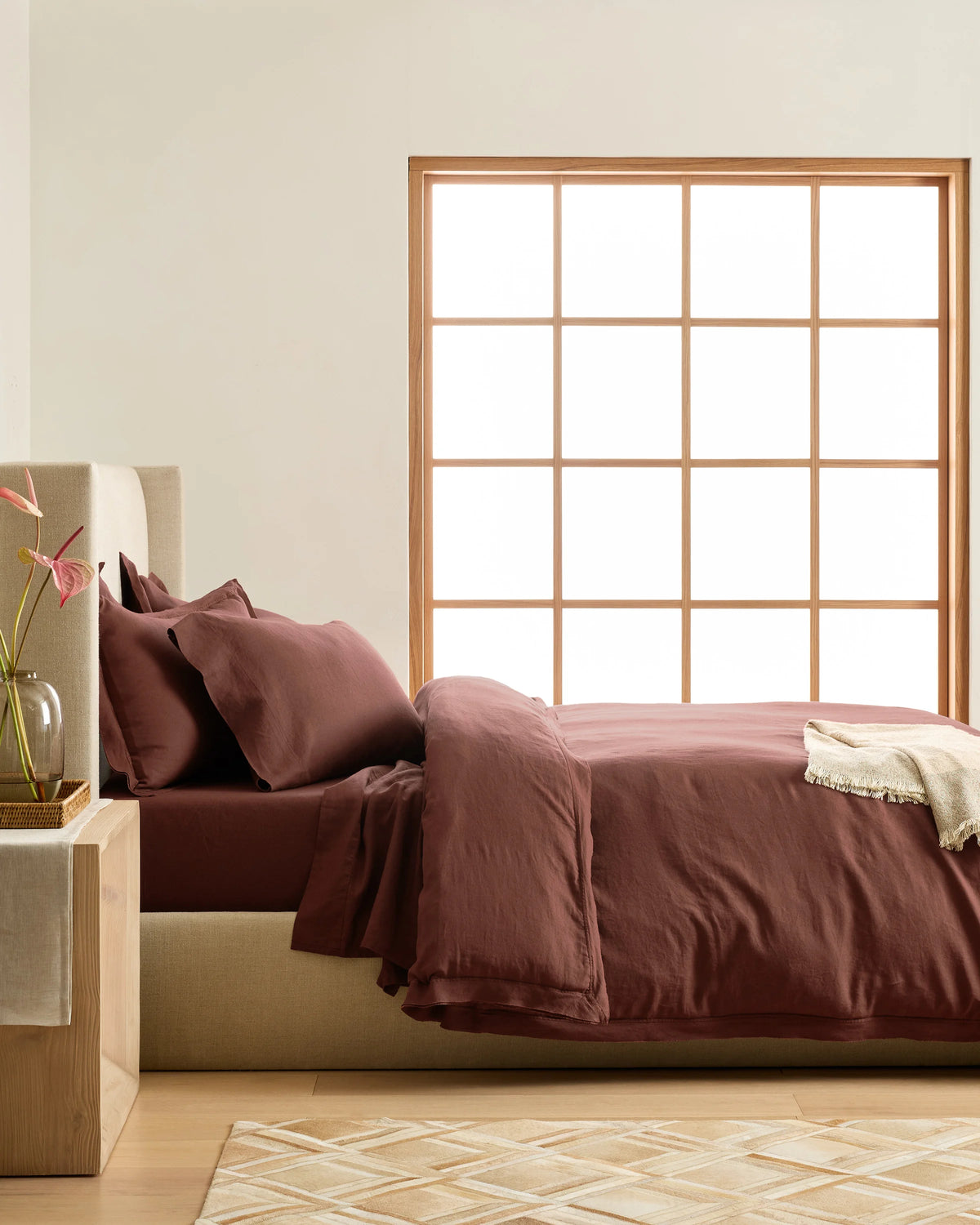 European Linen Double Flange Duvet Cover Set - Twin / Dusty Olive