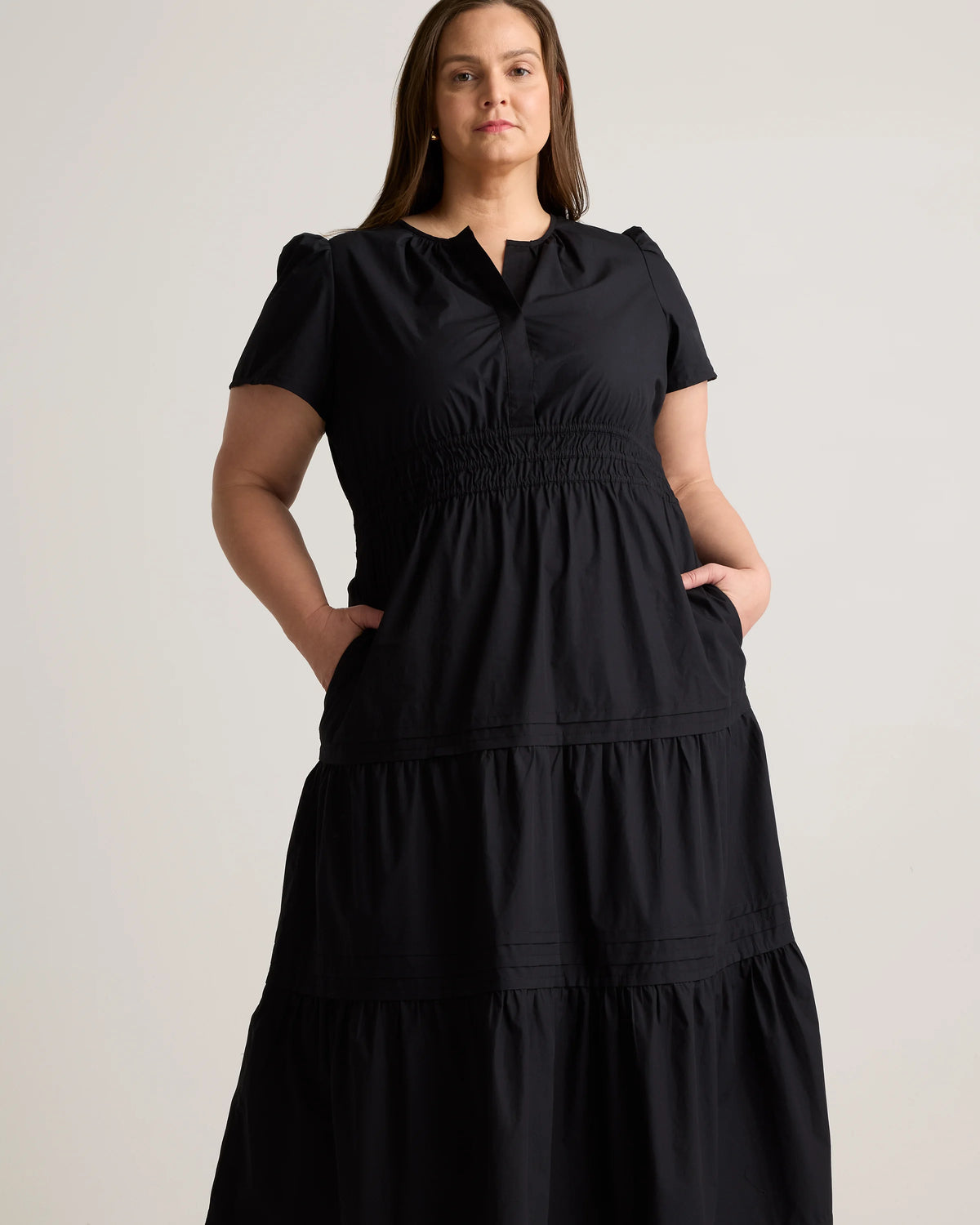 100% Organic Cotton Poplin Tiered Maxi Dress - 1X / Ocean Green