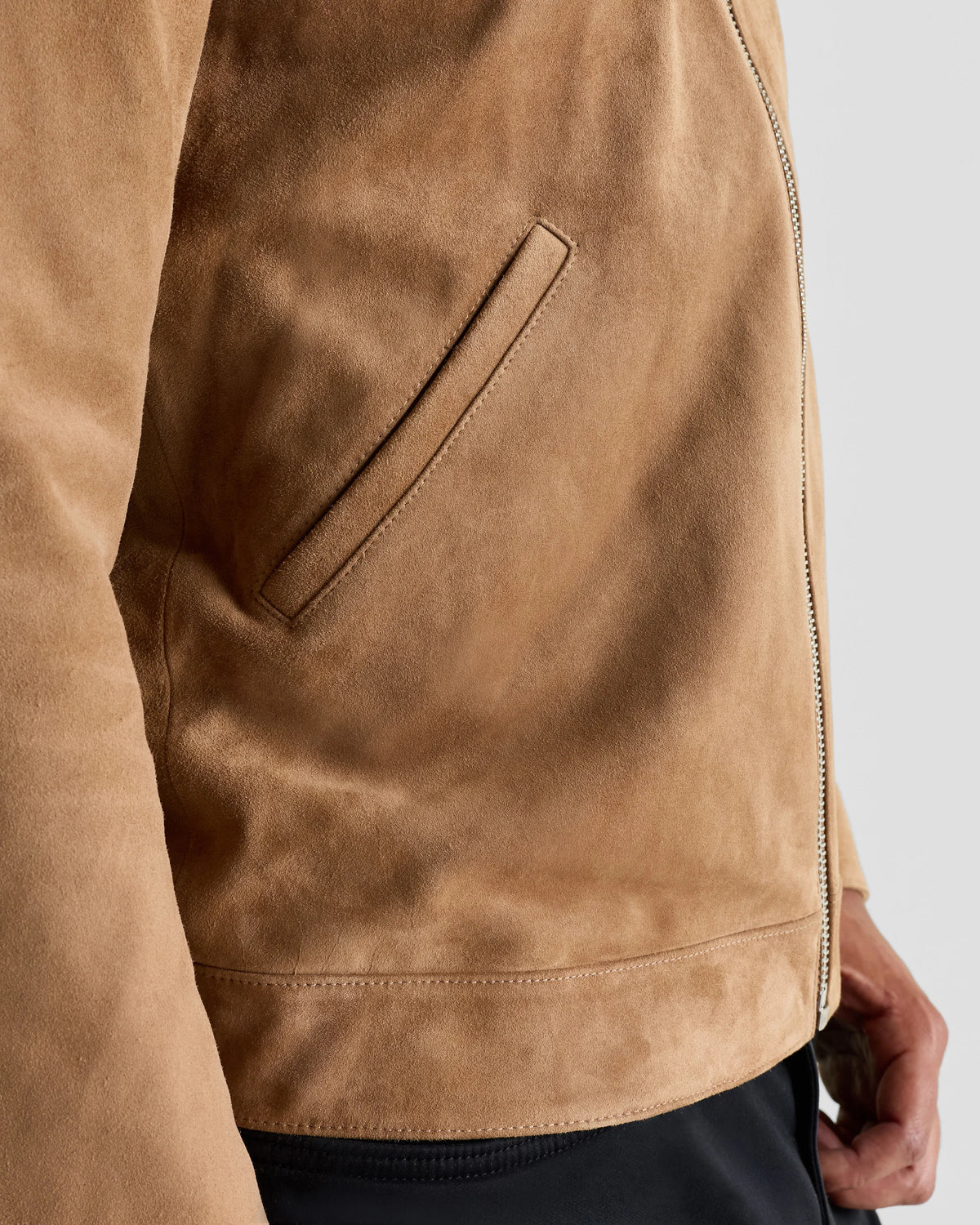 100% Suede Café Racer Jacket - S / Pecan Brown