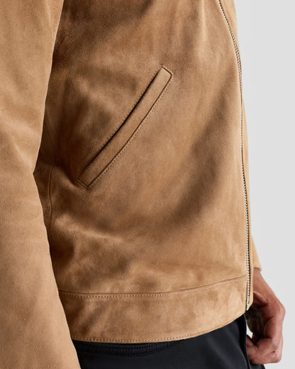 100% Suede Café Racer Jacket - S / Pecan Brown