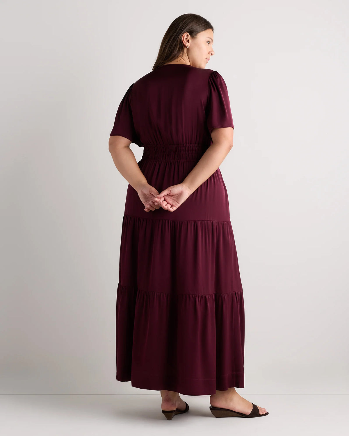 Washable Stretch Silk Tiered Maxi Dress - 1X / Navy
