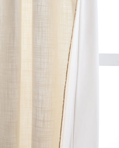 Piped Edge Cotton Curtain - Single Panel - 48x84 / Ivory/Black Piping