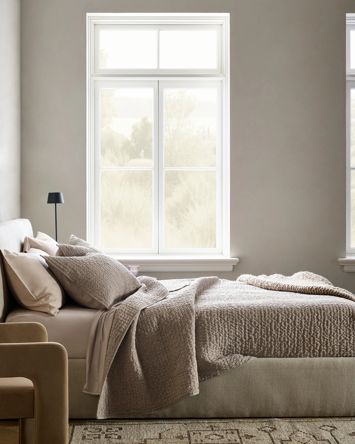 Organic Cotton Hand Stitched Quilt Set - Twin / Stone