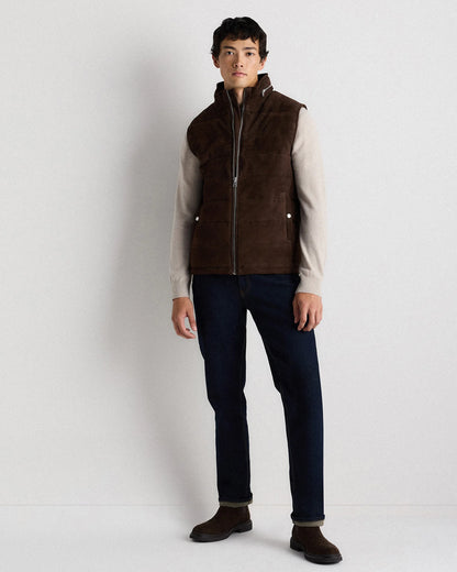 100% Suede Puffer Vest - S / Charcoal Black