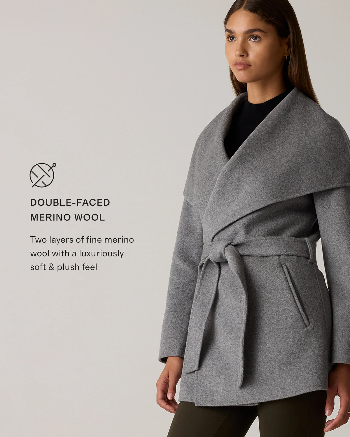 Double-Faced Merino Wool Draped Collar Short Wrap Coat - XS / Cocoa Melange