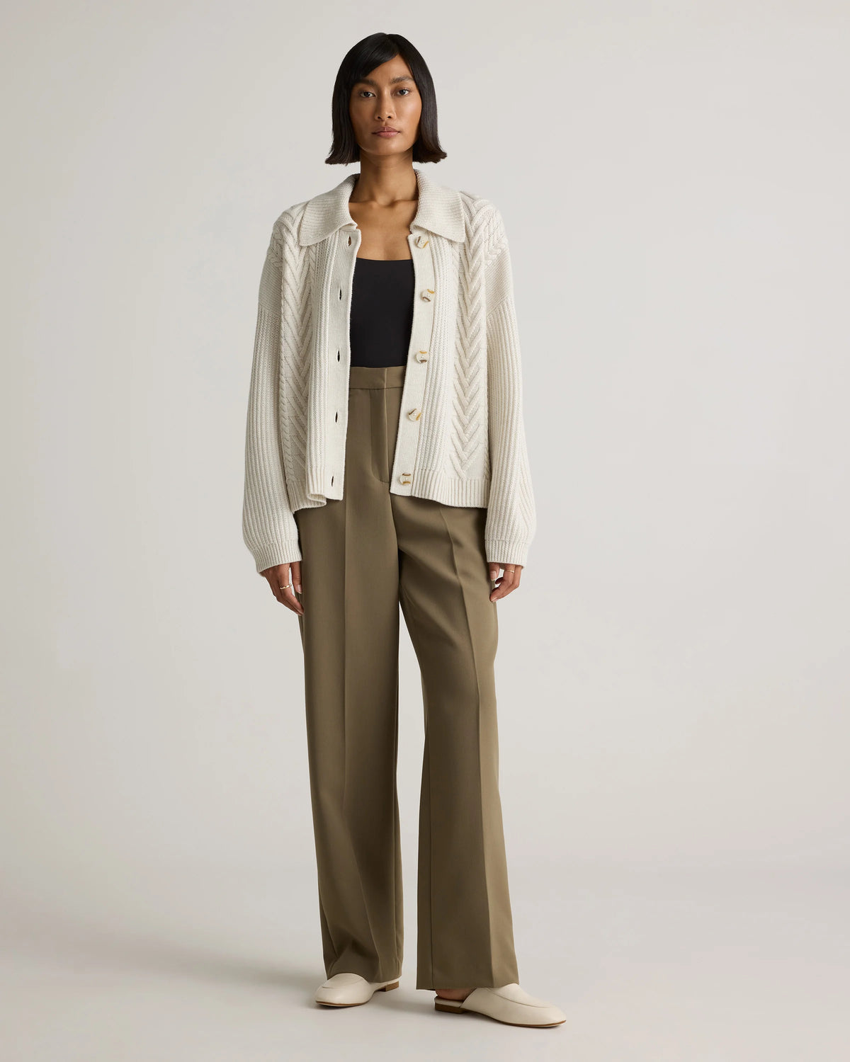 Australian Merino Wool Collared Cable Cardigan - XS / Coffee Bean Brown