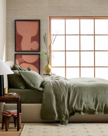 European Linen Double Flange Duvet Cover - Twin / Pine