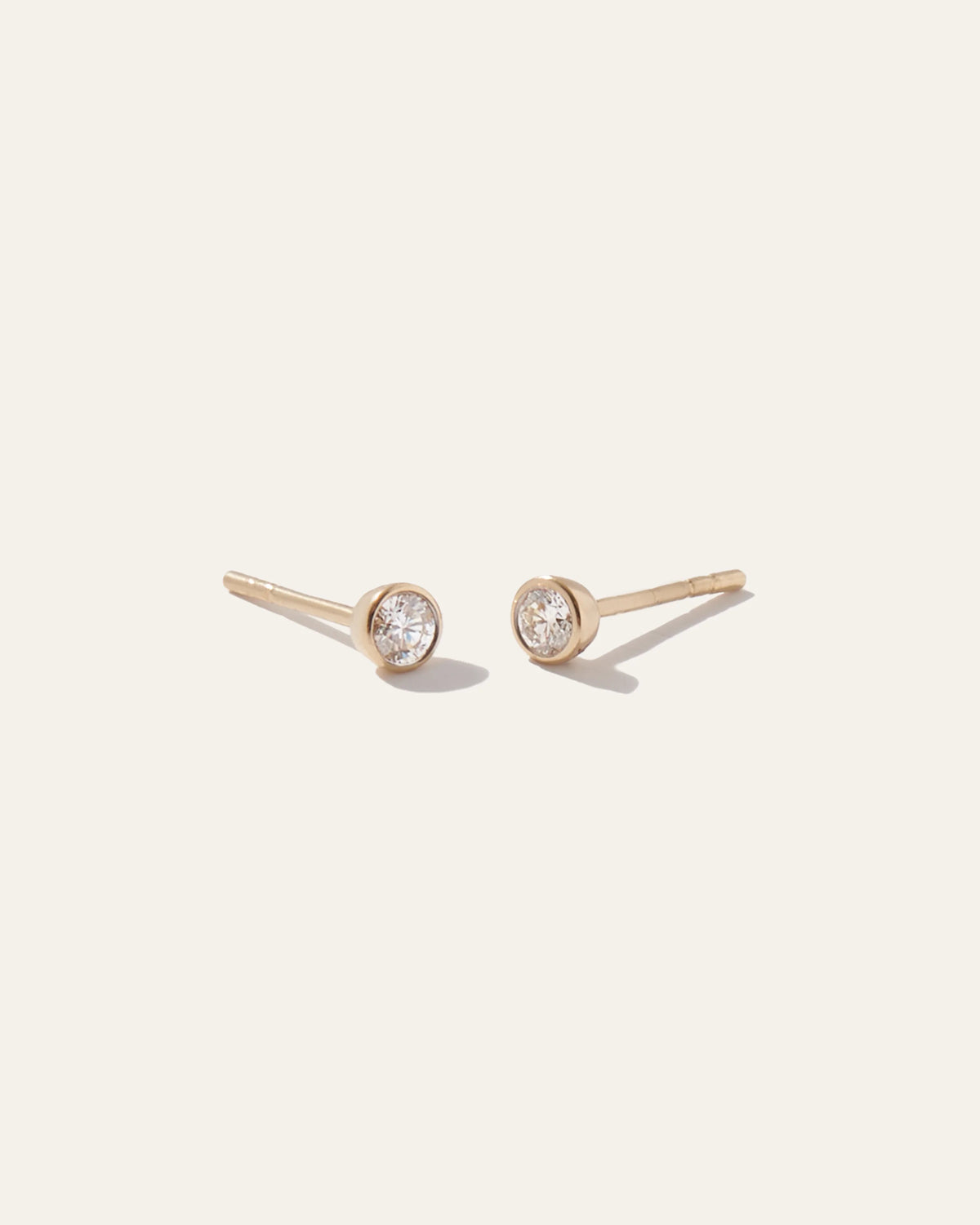 14K Gold Natural Diamond Tiny Bezel Studs - One Size / Yellow Gold