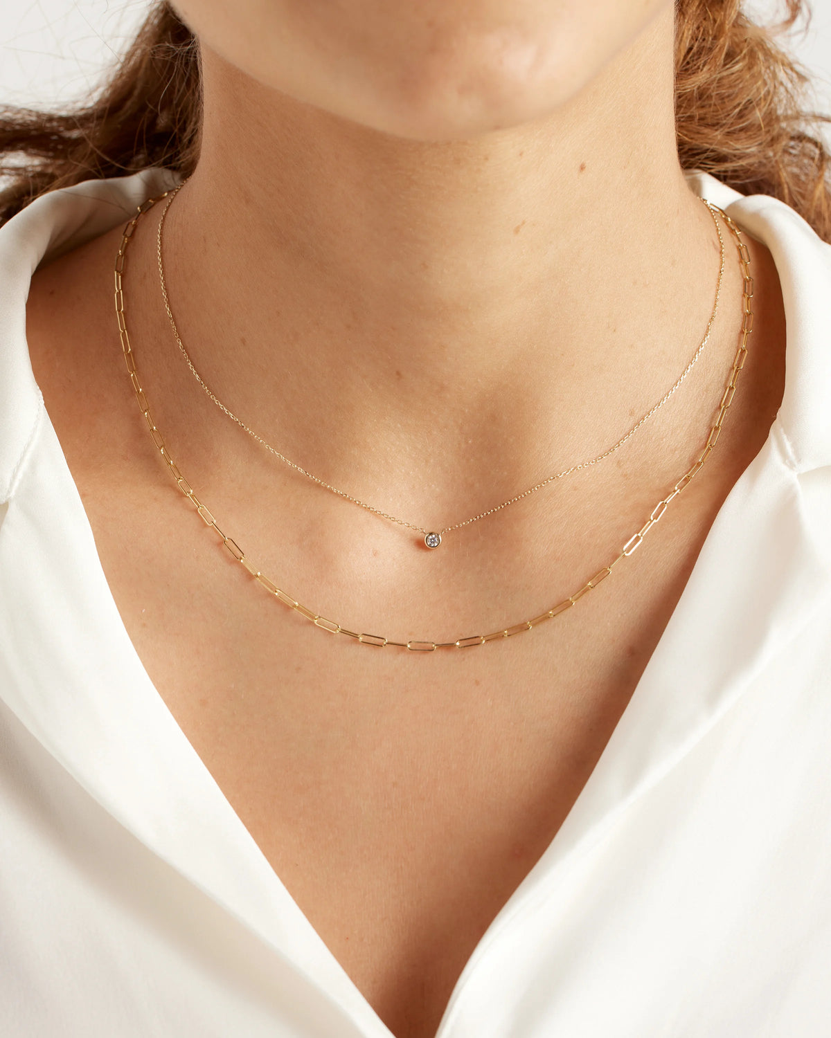 14K Gold Diamond Bezel Necklace - One Size / Yellow Gold