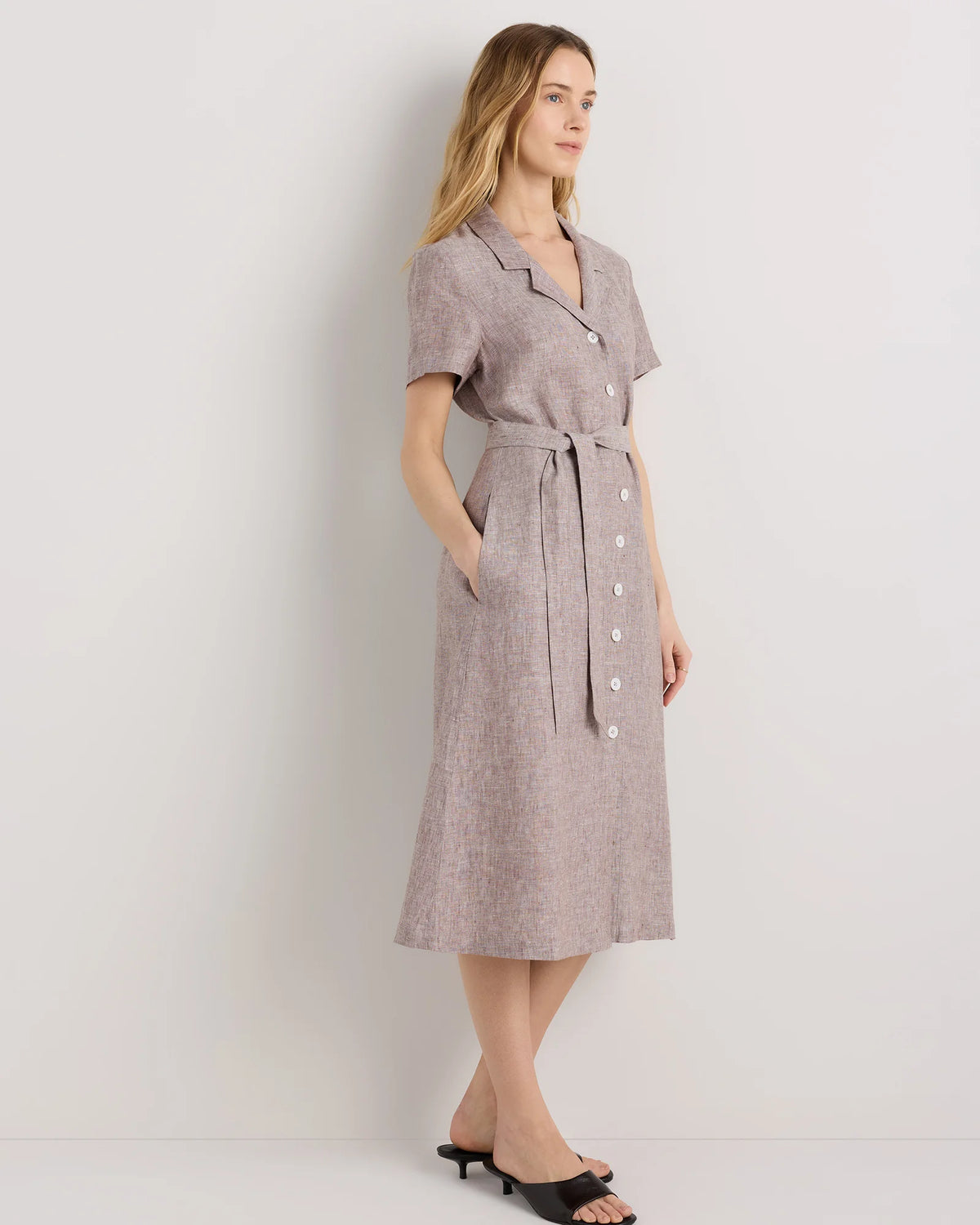 100% European Linen Button Front Dress - XS / Sky Blue Mariner Stripe