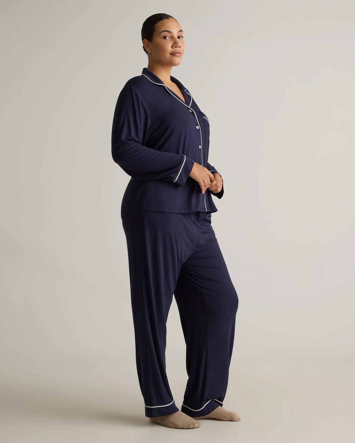 Bamboo Jersey Long Sleeve Pajama Set - XS / True Black