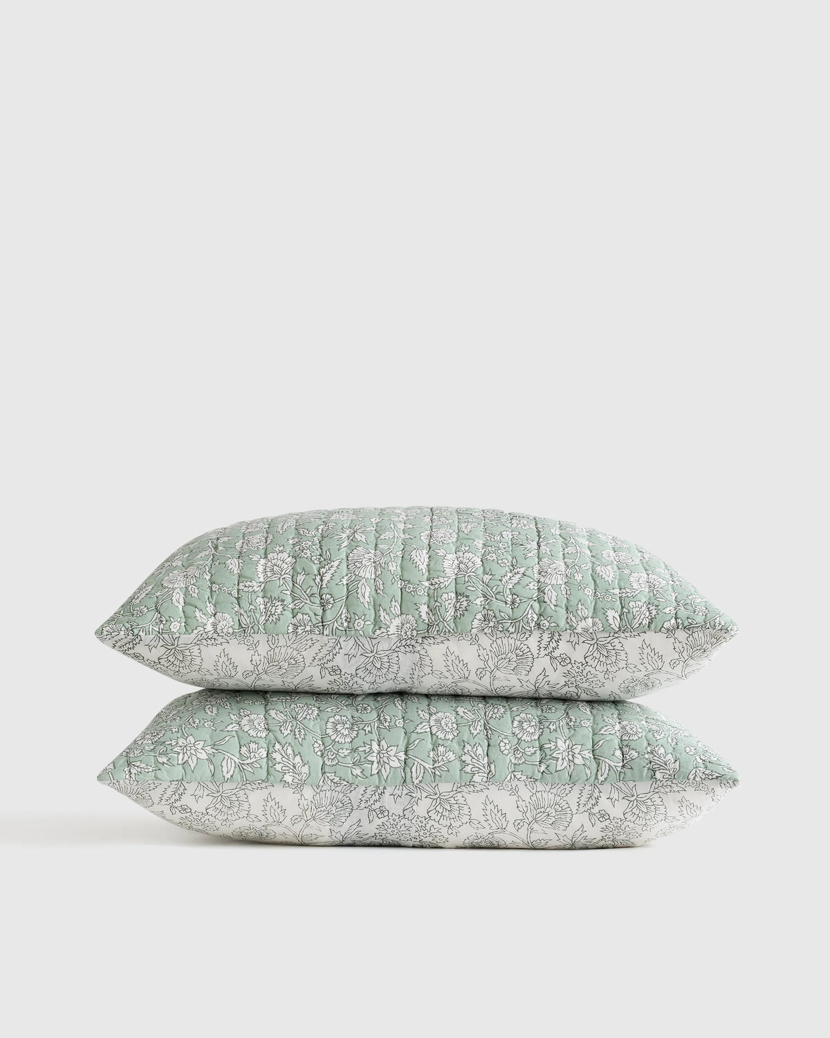 Organic Cotton Block Print Quilted Sham Set - Standard / Green