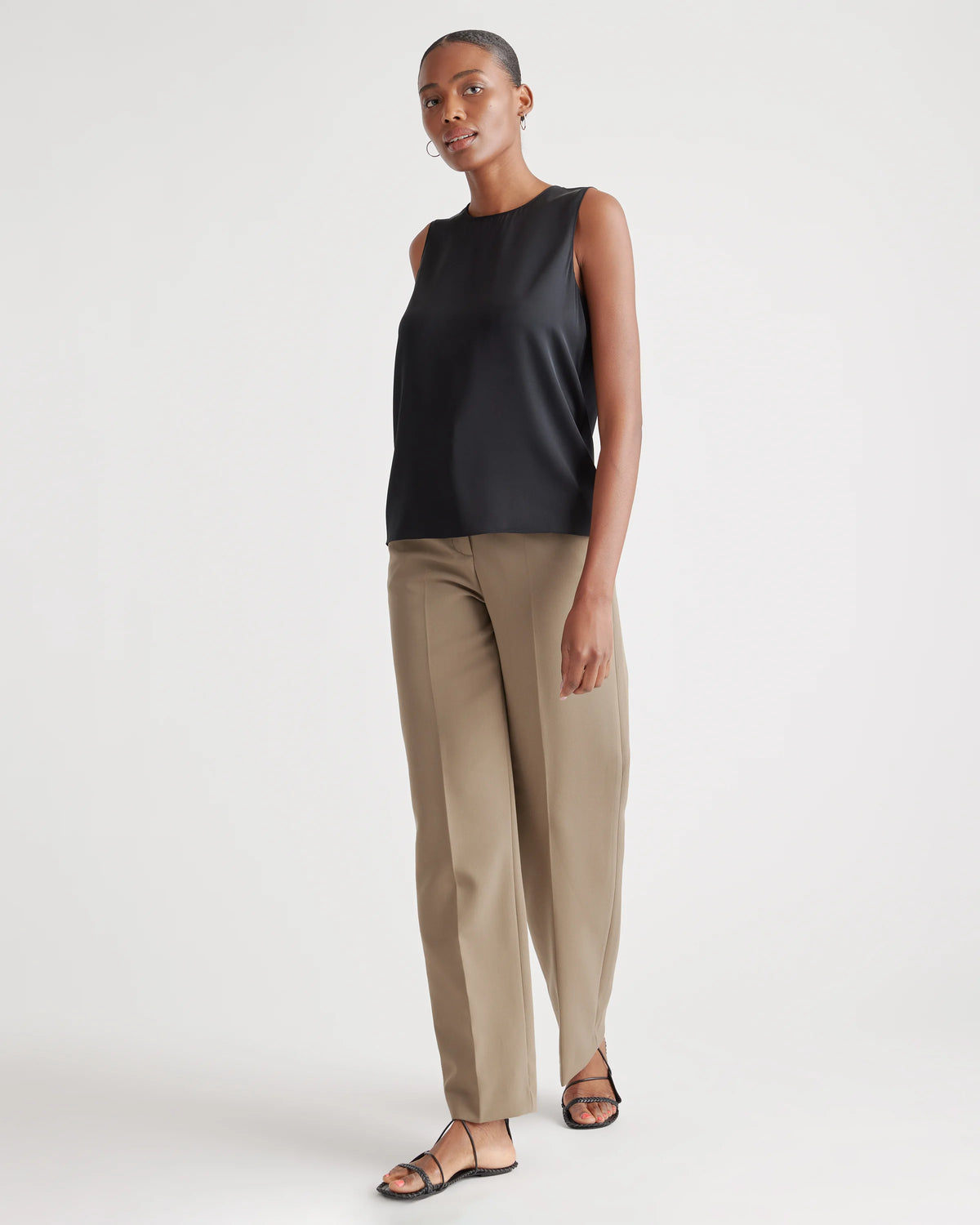 Washable Stretch Silk Shell Tank - XS / Forest Green