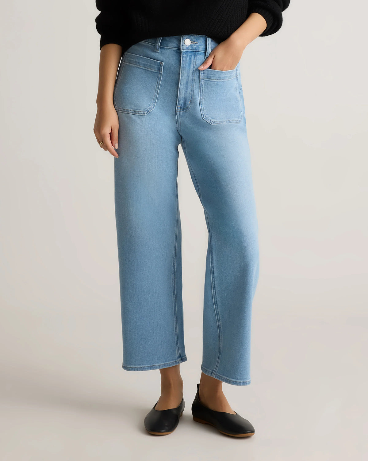 Bella Stretch Patch Pocket Wide Leg Jeans - 24 / Deep Sea Blue