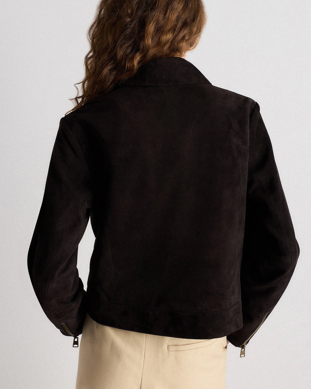 100% Suede Cropped Zip-Front Jacket - XS / Light Sand Beige