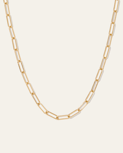 14K Gold Paperclip Chain Necklace - 3.2mm - 16" / Yellow Gold