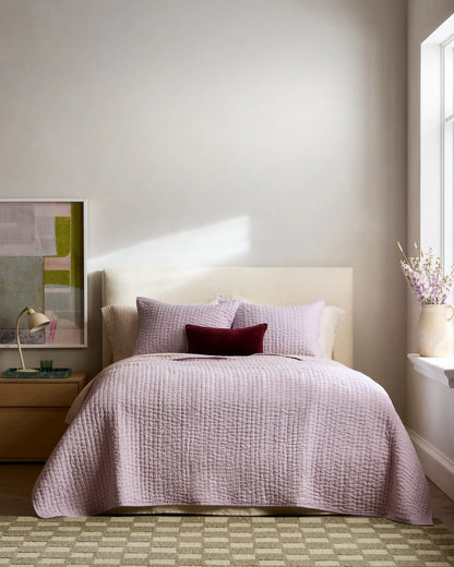 European Linen Cotton Stitch Sham Set - Standard / Stone