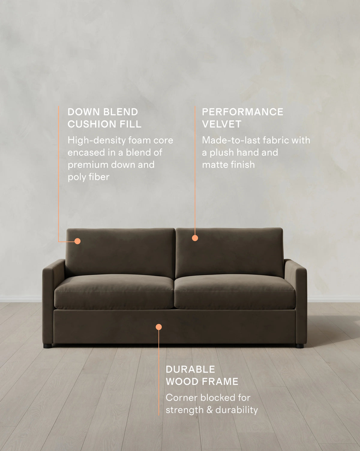 Brennan Sofa in Performance Velvet - 7ft / Taupe
