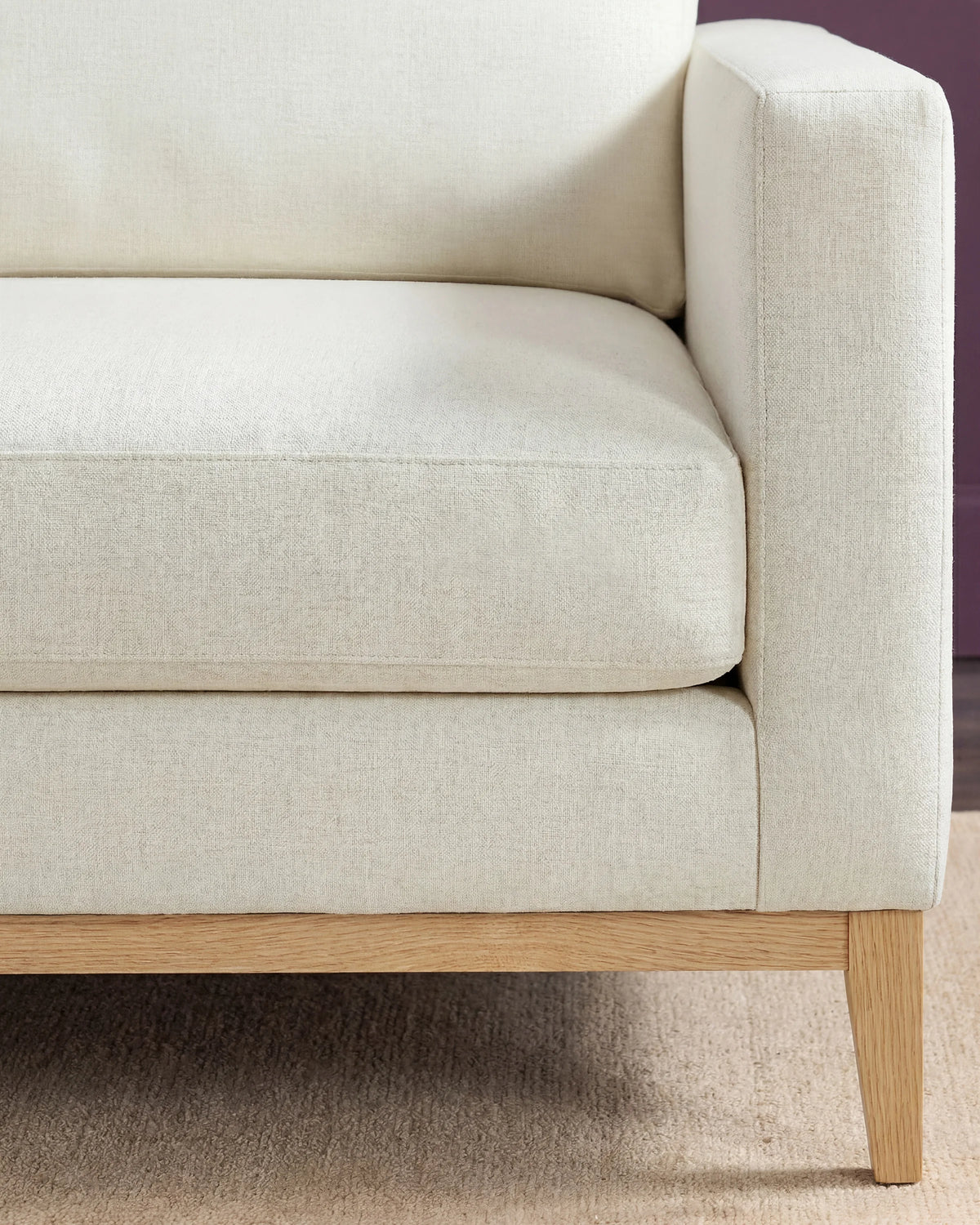 Performance Chenille Linen Blend Sofa with Solid Oak Base - 7ft / Snow