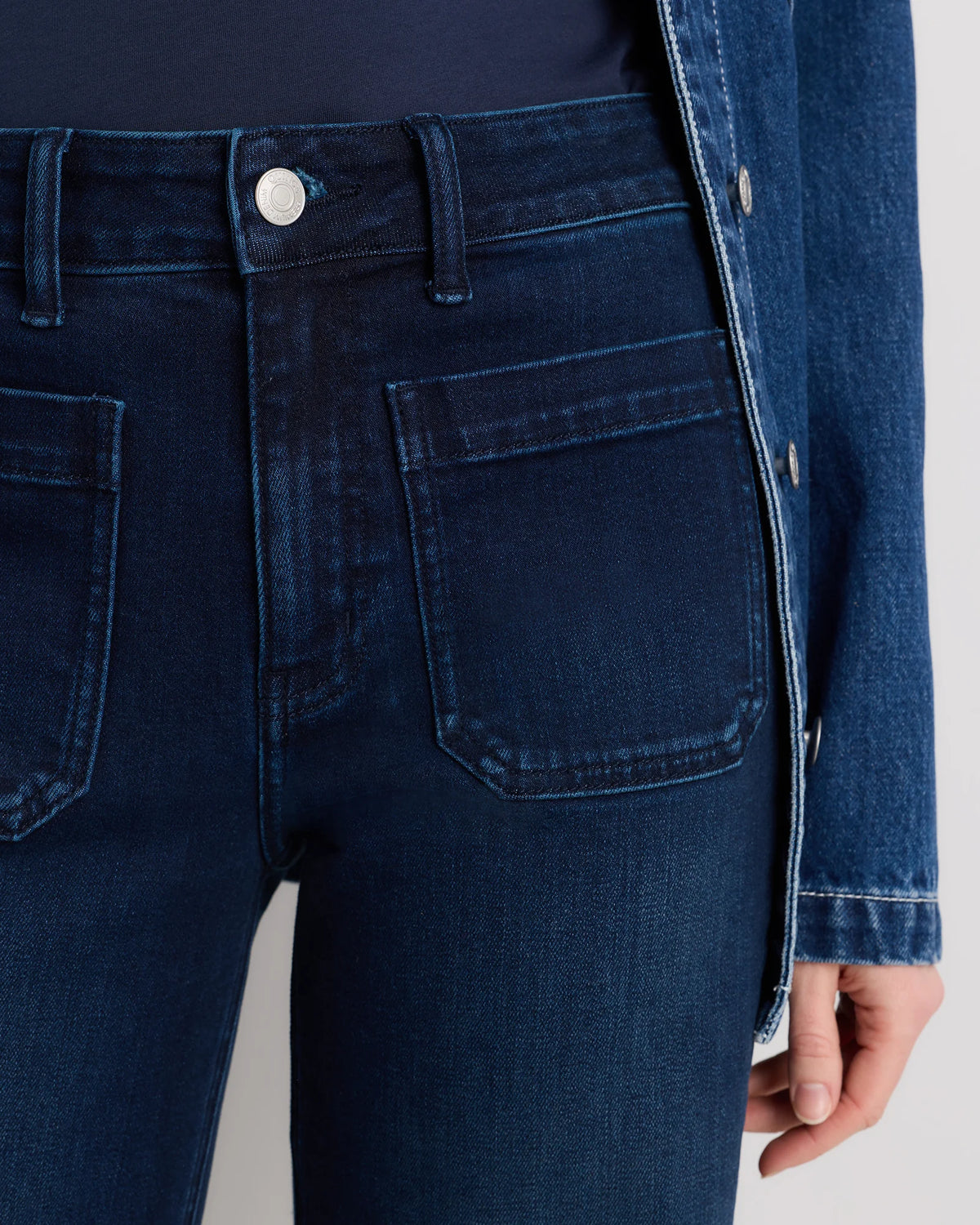 Bella Stretch Patch Pocket Wide Leg Jeans - 24 / Seaside Blue
