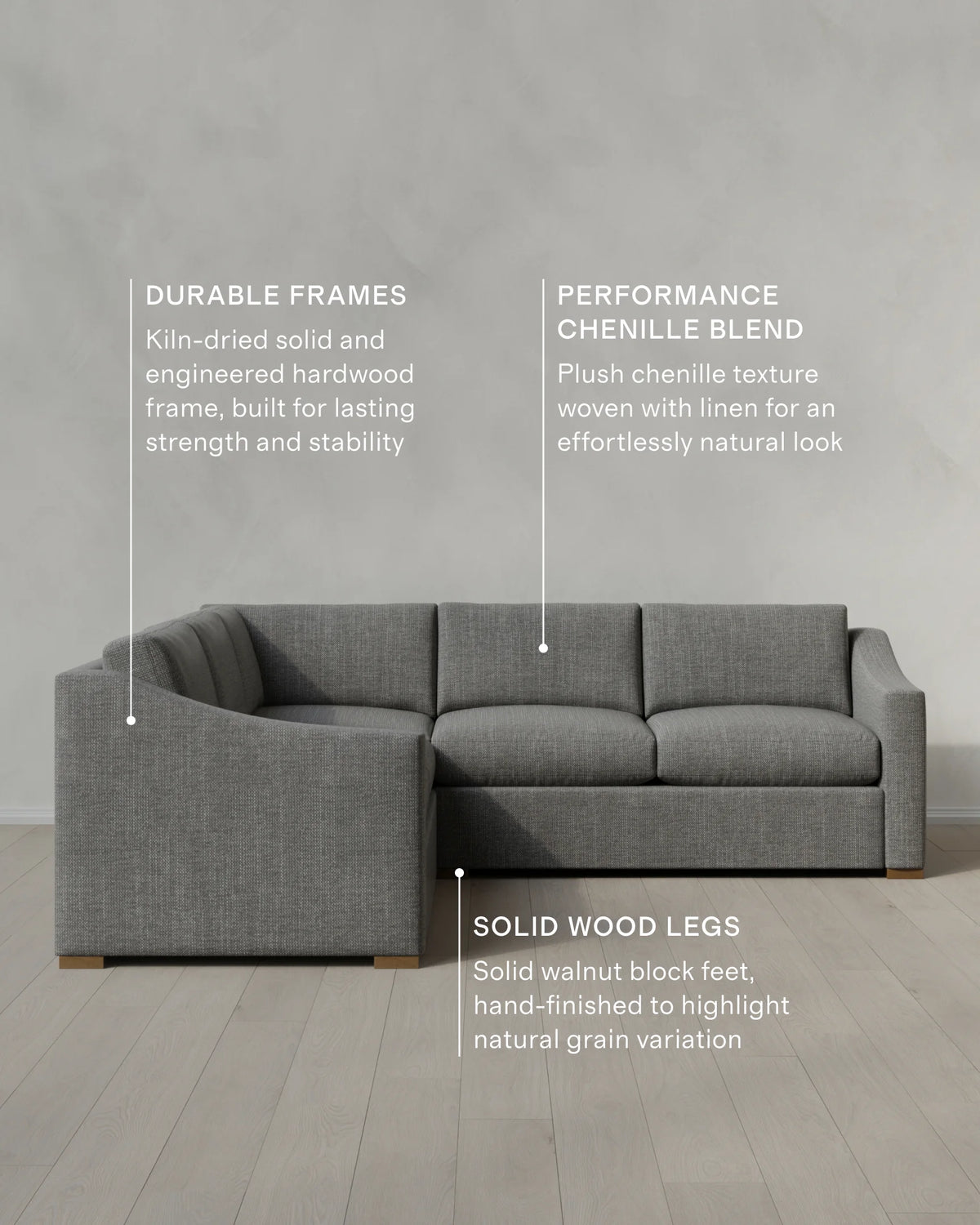 Hollis Slope Arm L Sectional in Performance Chenille Linen Blend - 110x110 / Snow