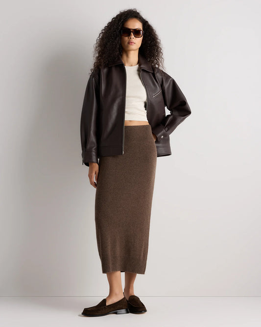 Mongolian Cashmere Fitted Midi Skirt - XS / Brown