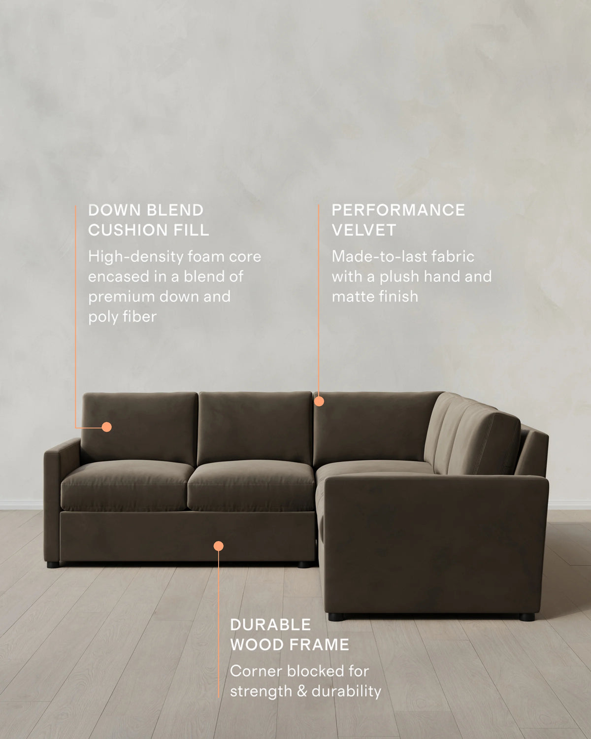 Brennan L Sectional in Performance Velvet - 99x99 / Taupe