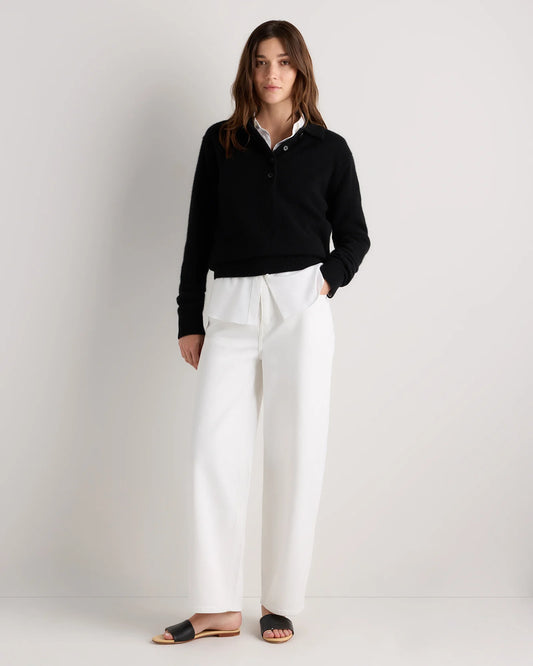 Mongolian Cashmere Button Polo Sweater - XS / Black