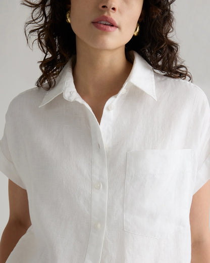 100% European Linen Camp Shirt - XS / Sky Blue Mariner Stripe