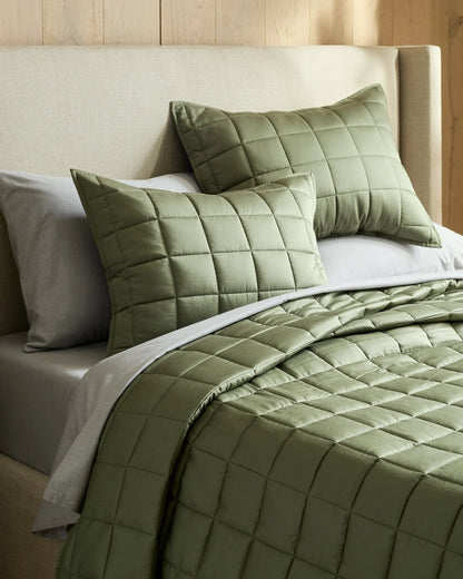Bamboo Box Quilted Sham Set - Standard / Sage