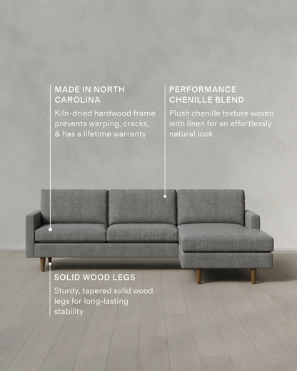 Atlas Midcentury Chaise Sectional in Performance Chenille Linen Blend - 106" Right Arm / Sorrell