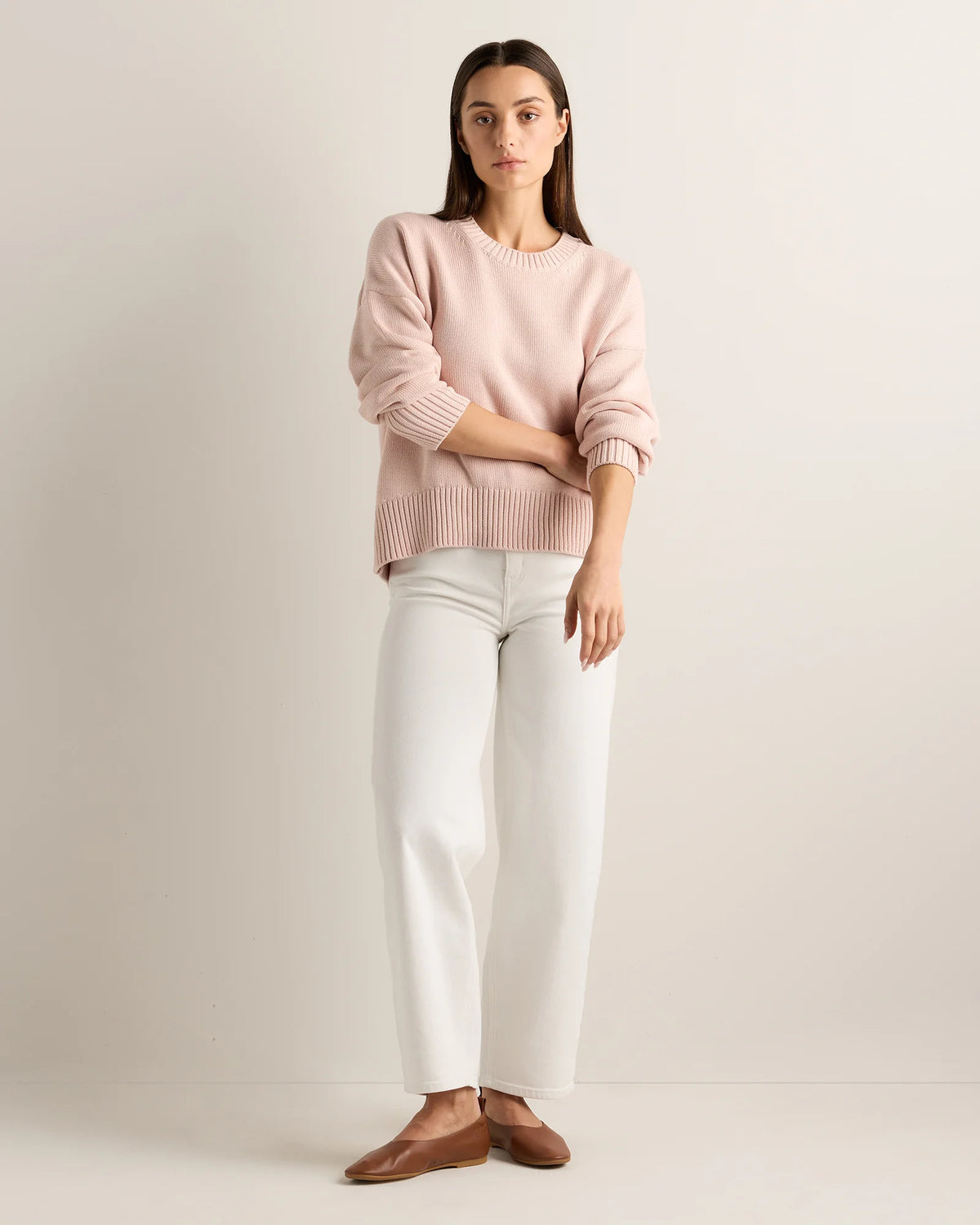 100% Organic Cotton Boyfriend Crew Sweater - XS / Speckled Beige