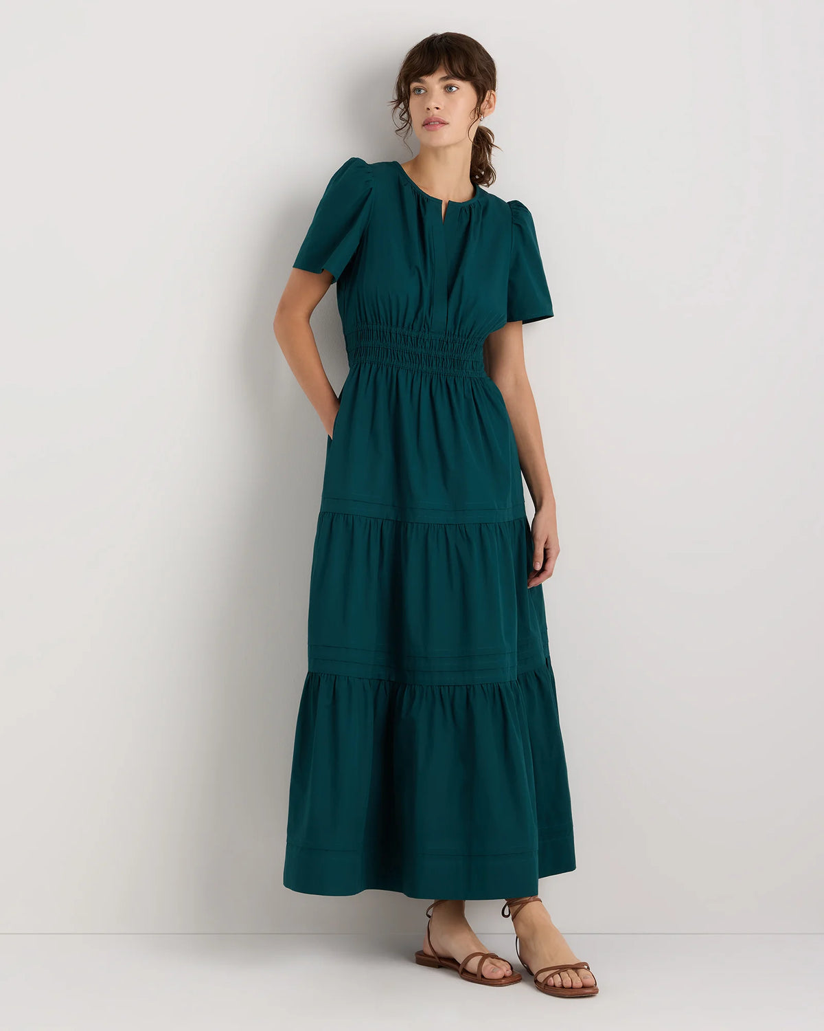 100% Organic Cotton Poplin Tiered Maxi Dress - XS / Navy