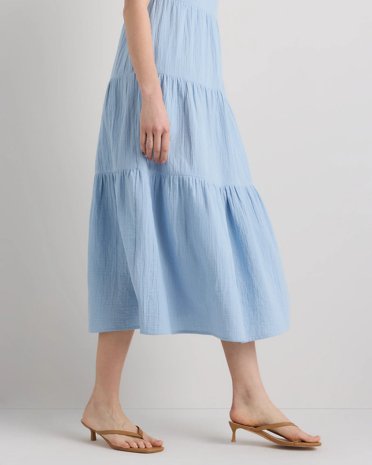 100% Organic Cotton Gauze Tiered Maxi Dress - XS / Indigo Blue
