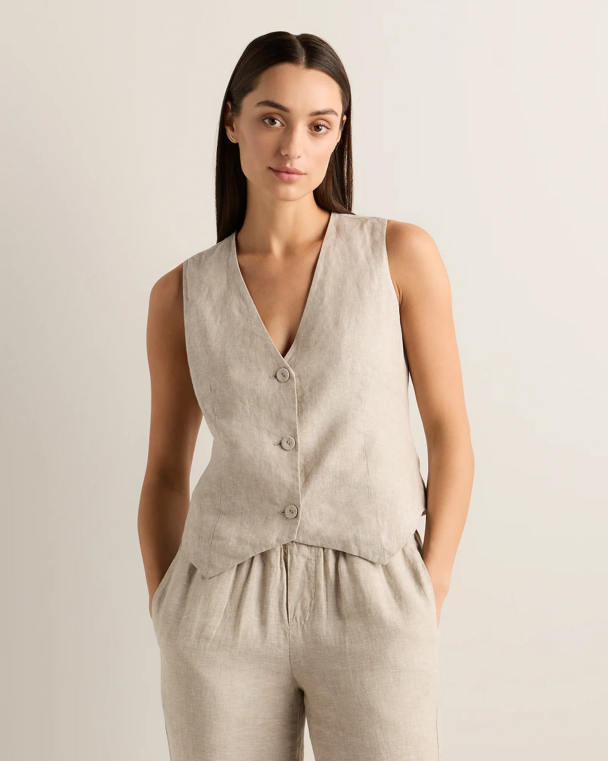 100% European Linen Vest - XS / Blue Pinstripe