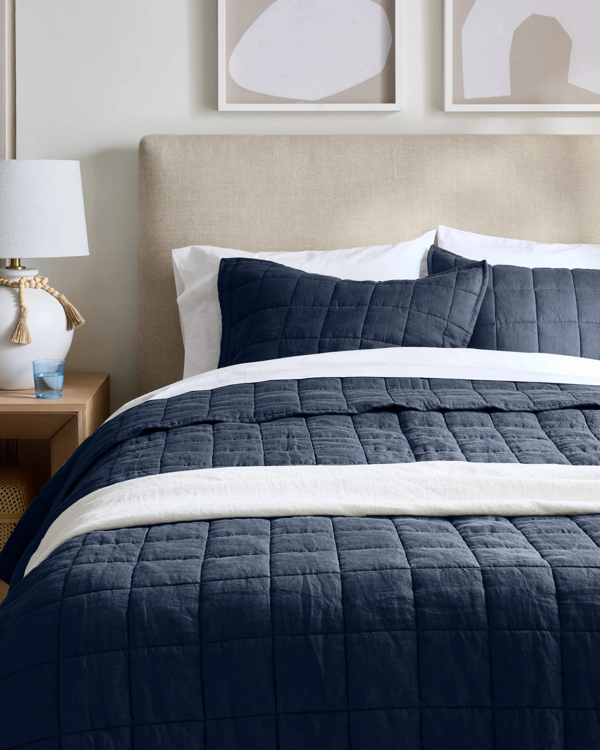 European Linen Box Quilted Sham Set - Standard / White