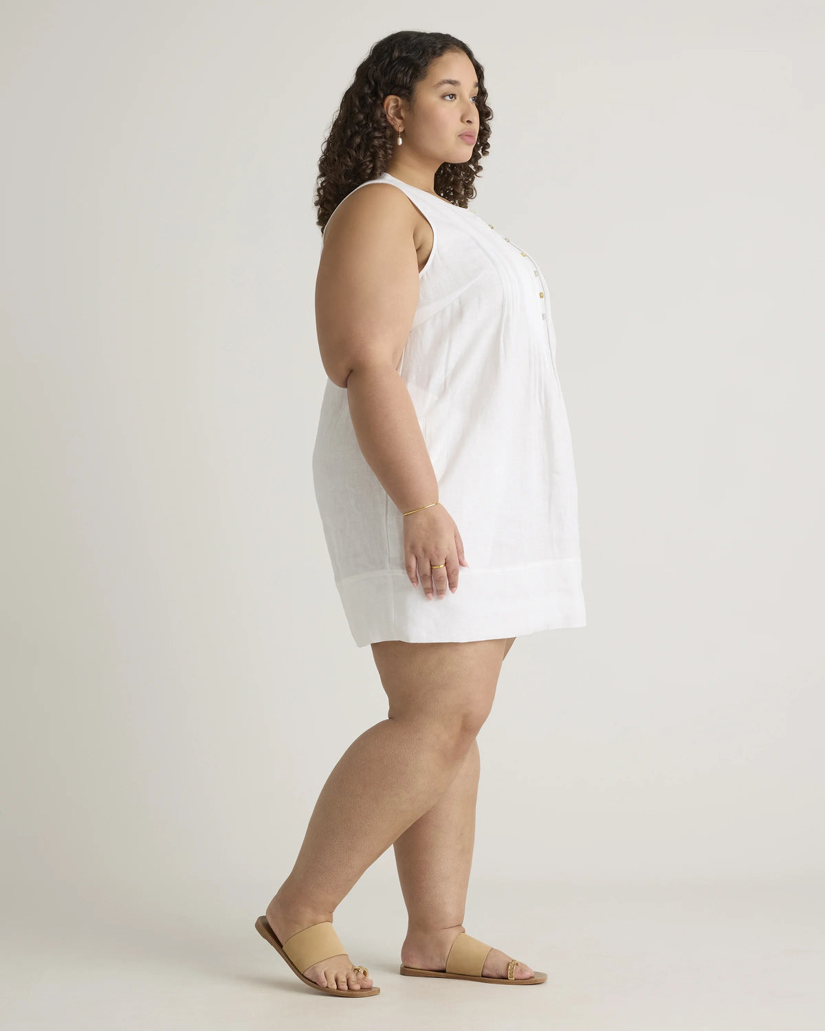 100% European Linen Sleeveless Swing Dress - 1X / Bayberry Olive