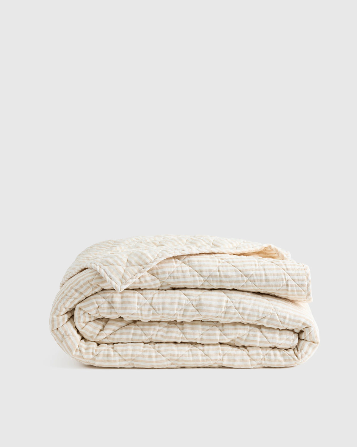 European Linen Stripe Quilt - Twin / Mist/White Stripe