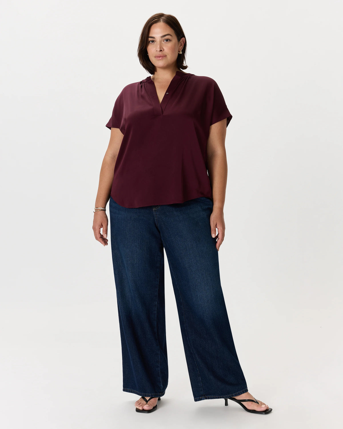 Washable Stretch Silk Dolman Sleeve Blouse - 1X / Black