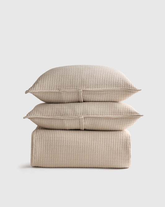 Organic Ribbed Cotton Coverlet Set - Twin / Toffee
