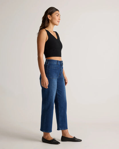 Bella Stretch Patch Pocket Wide Leg Jeans - 24 / Seaside Blue