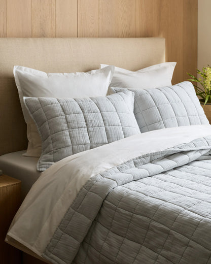 Organic Cotton Gauze Box Quilt Set - Twin / Mineral