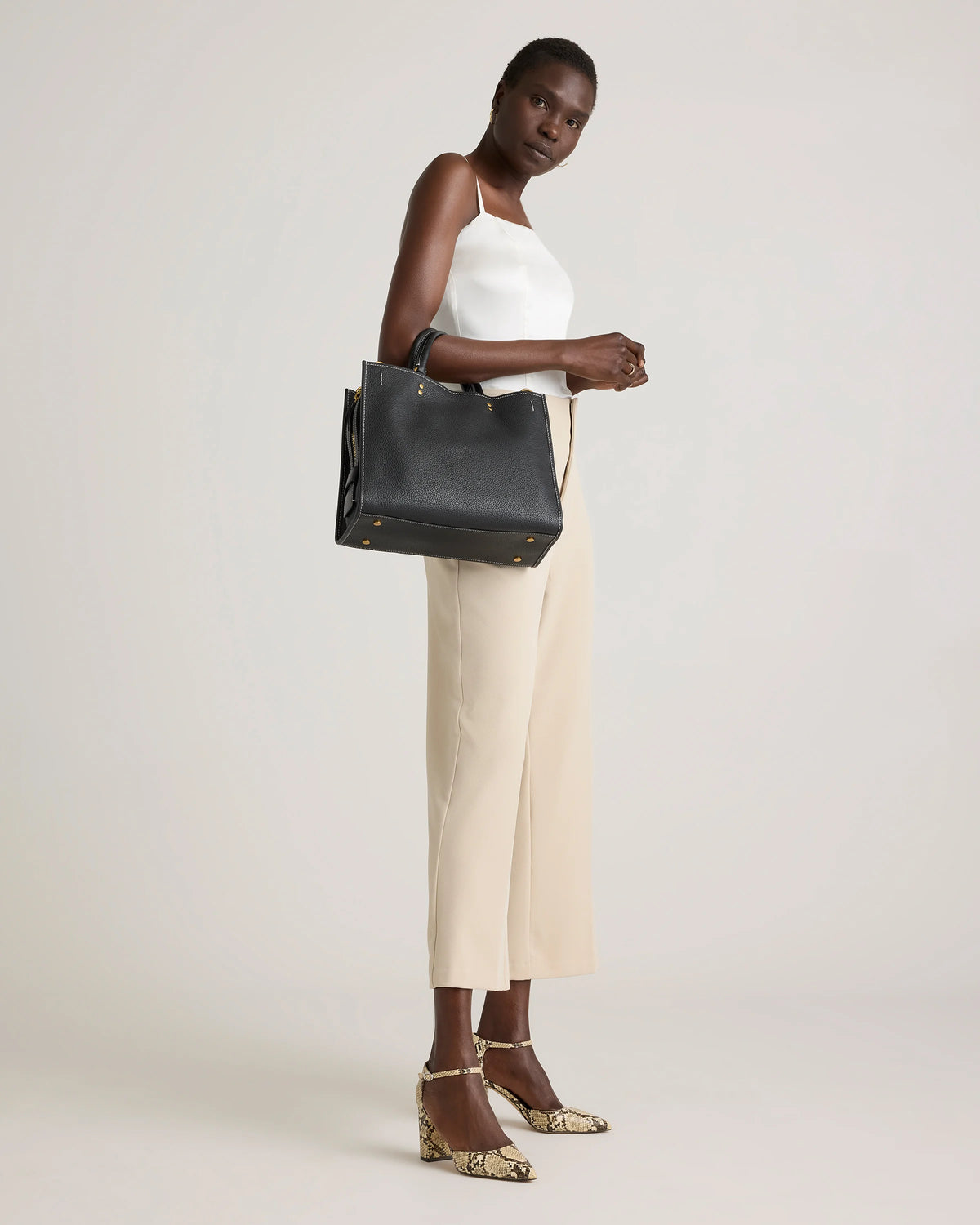 Italian Leather Medium Convertible Satchel - One Size / Black