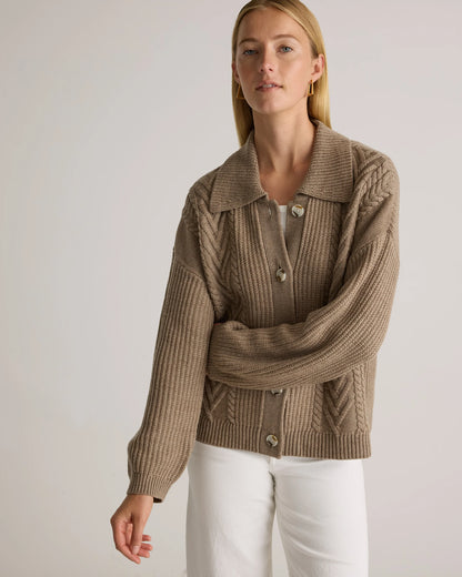 Australian Merino Wool Collared Cable Cardigan - XS / Coffee Bean Brown