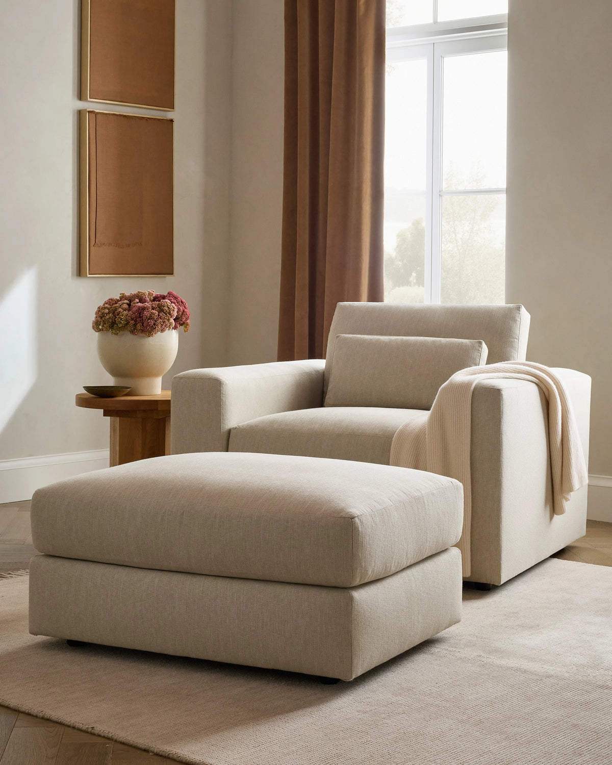 Ashford Deep Seat Ottoman in Performance Basketweave - One Size / Navy